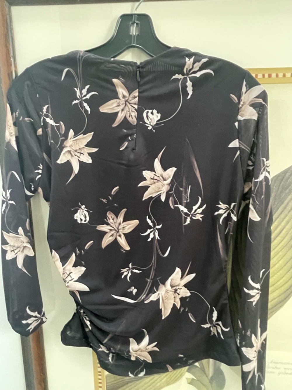 AllSaints Black Long-Sleeve Floral Print 
Caia  Mesh Top